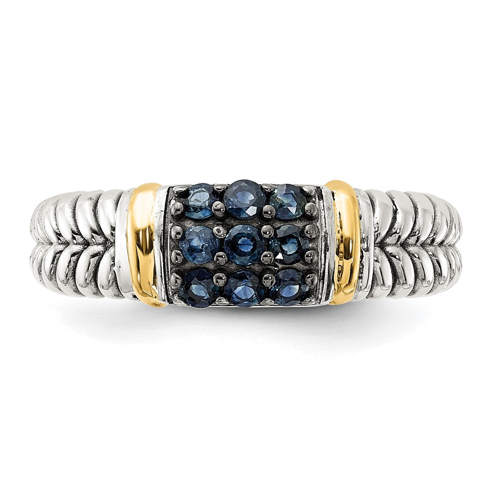 Sterling Silver w/14K Accent Black Rhodium Antiqued Sapphire Ring