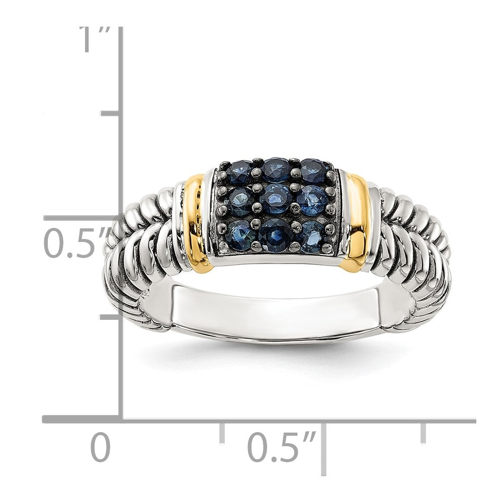 Sterling Silver w/14K Accent Black Rhodium Antiqued Sapphire Ring