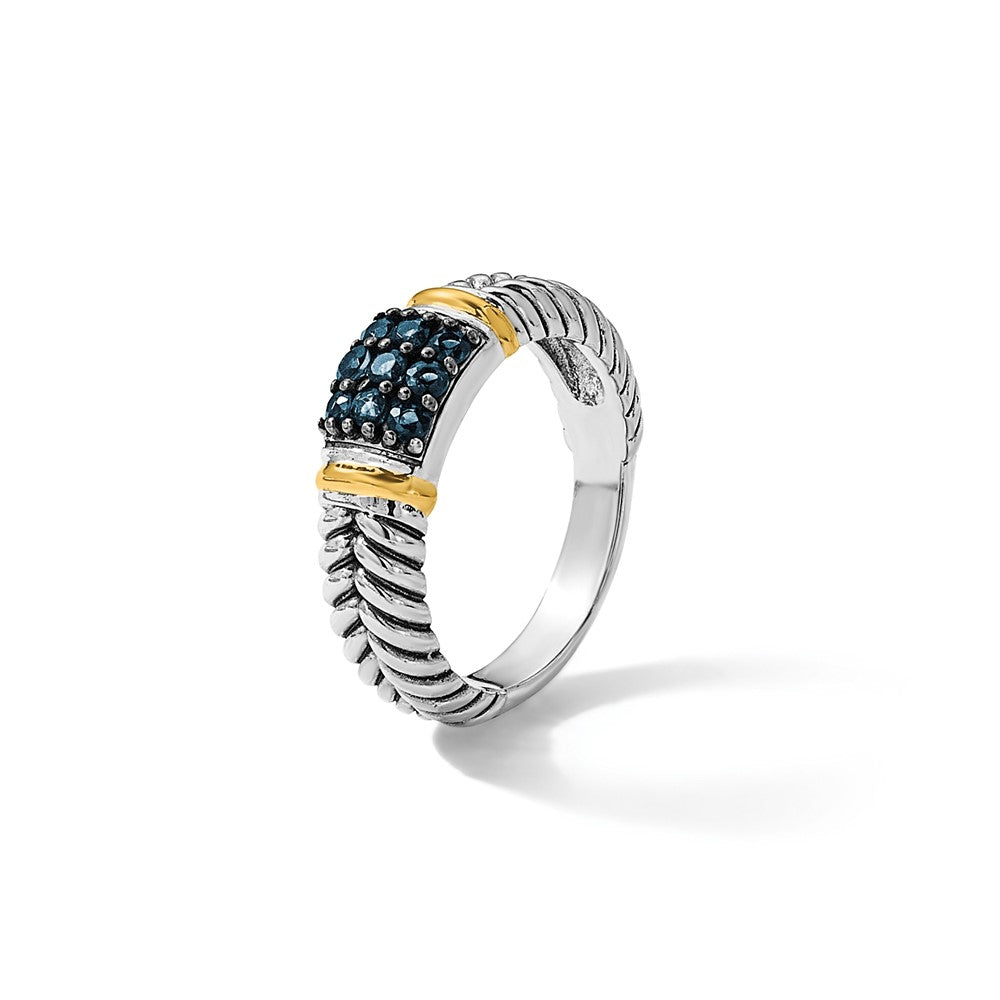 Sterling Silver w/14K Accent Black Rhodium Antiqued Sapphire Ring