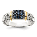 Sterling Silver w/14K Accent Black Rhodium Antiqued Sapphire Ring