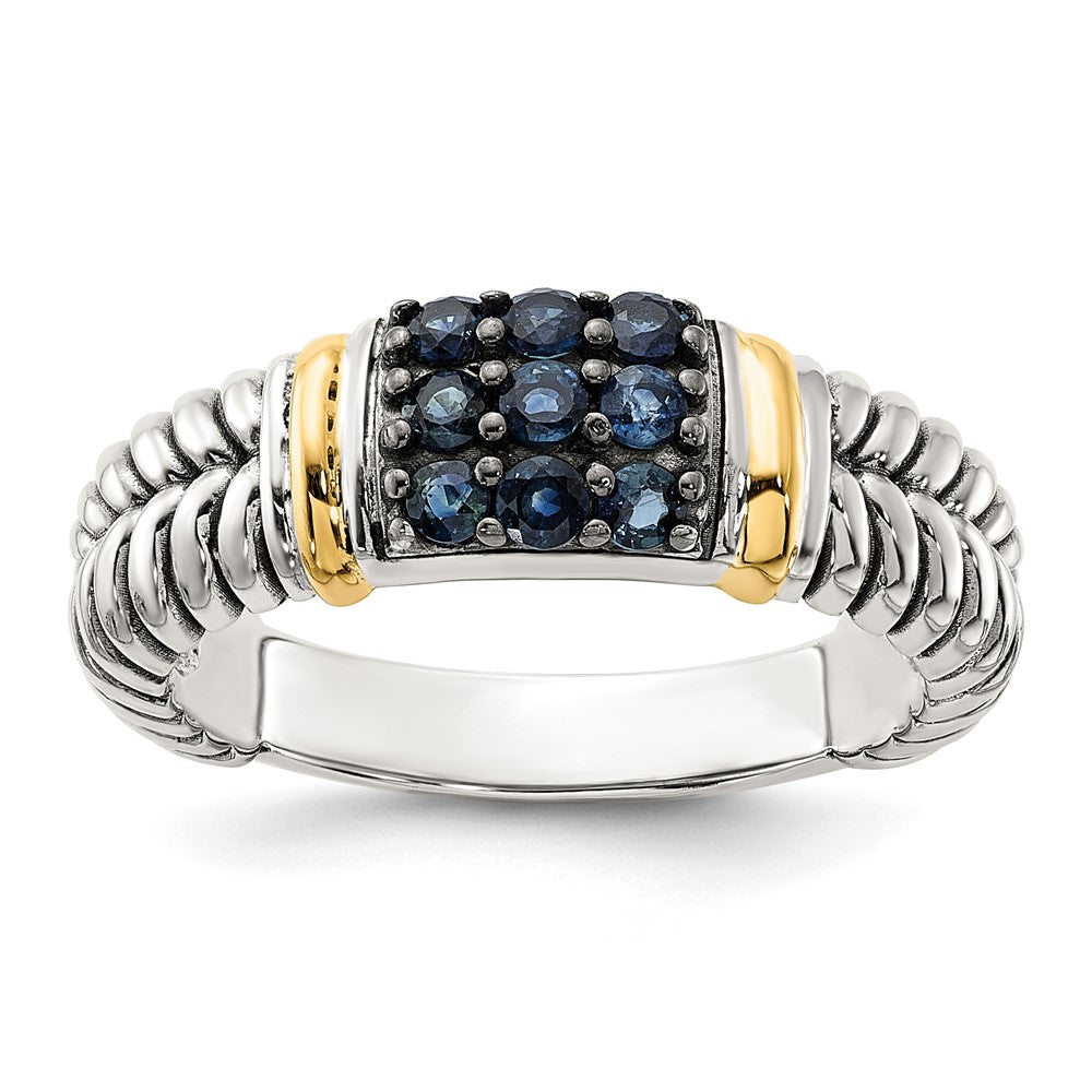 Sterling Silver w/14K Accent Black Rhodium Antiqued Sapphire Ring