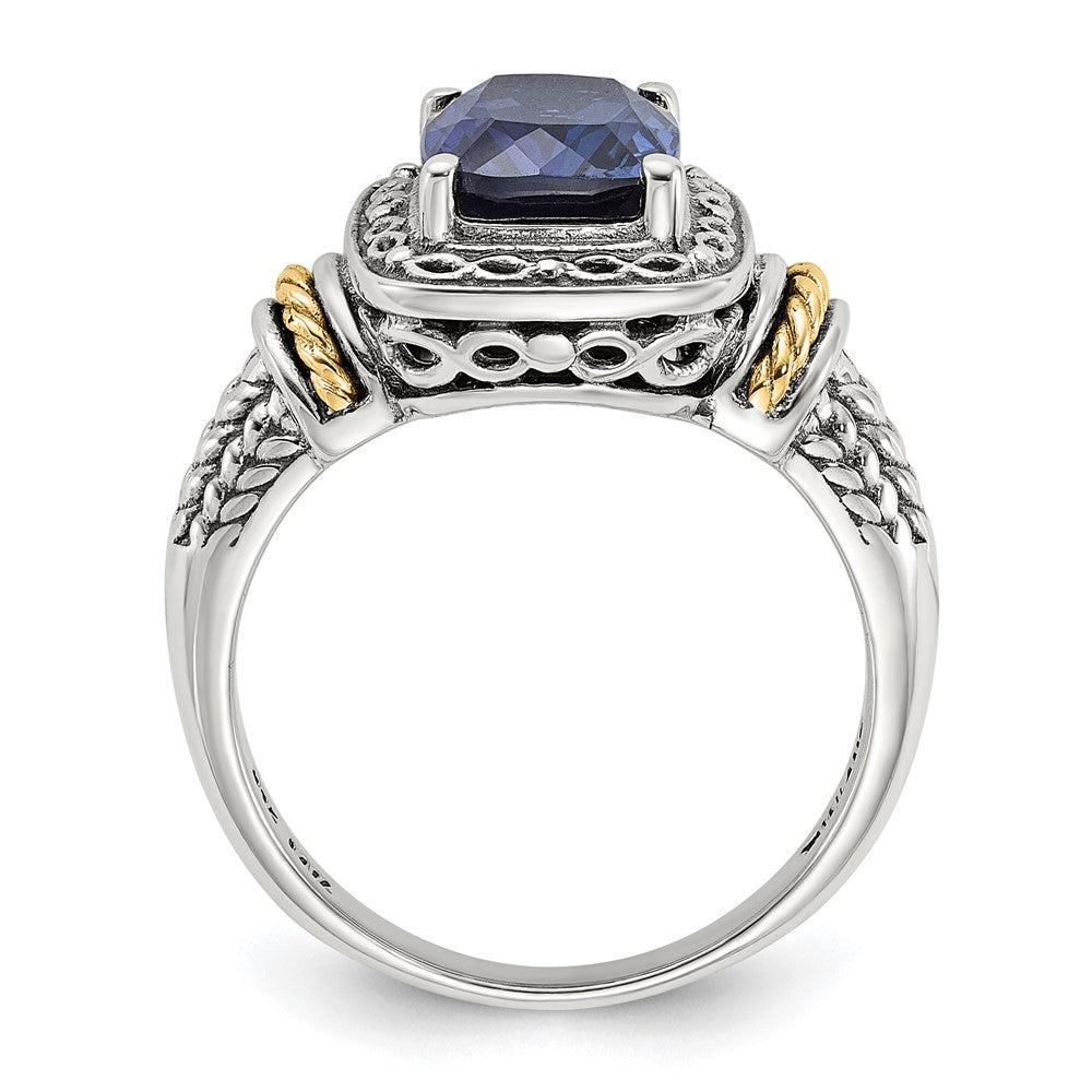 Sterling Silver w/14k Antiqued Lab Created Sapphire Ring