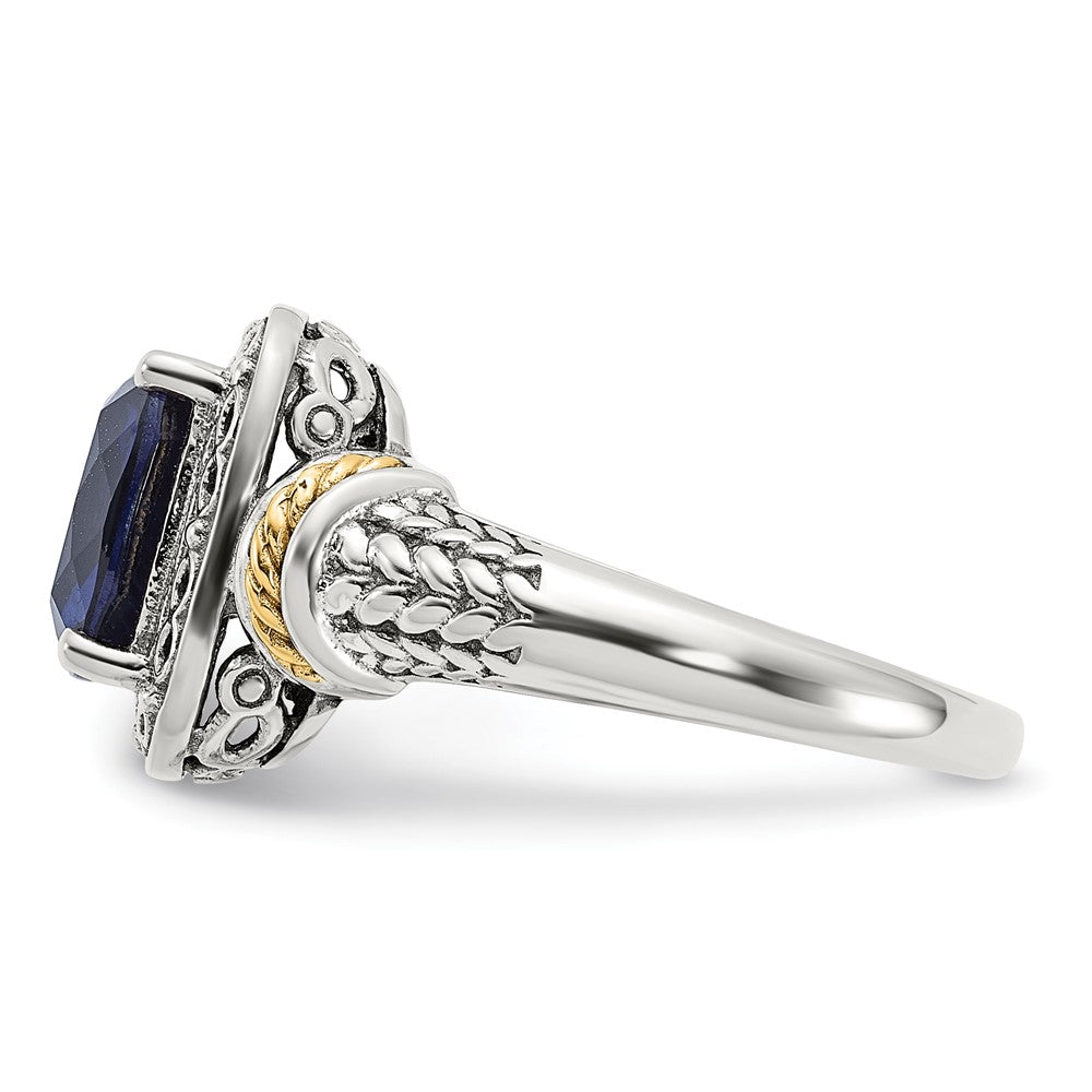 Sterling Silver w/14k Antiqued Lab Created Sapphire Ring