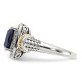 Sterling Silver w/14k Antiqued Lab Created Sapphire Ring