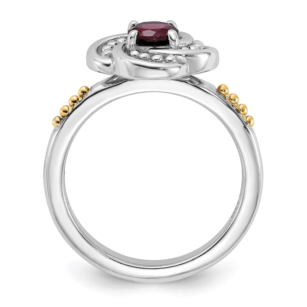 Sterling Silver Rhodium-plated w/14K Garnet Ring