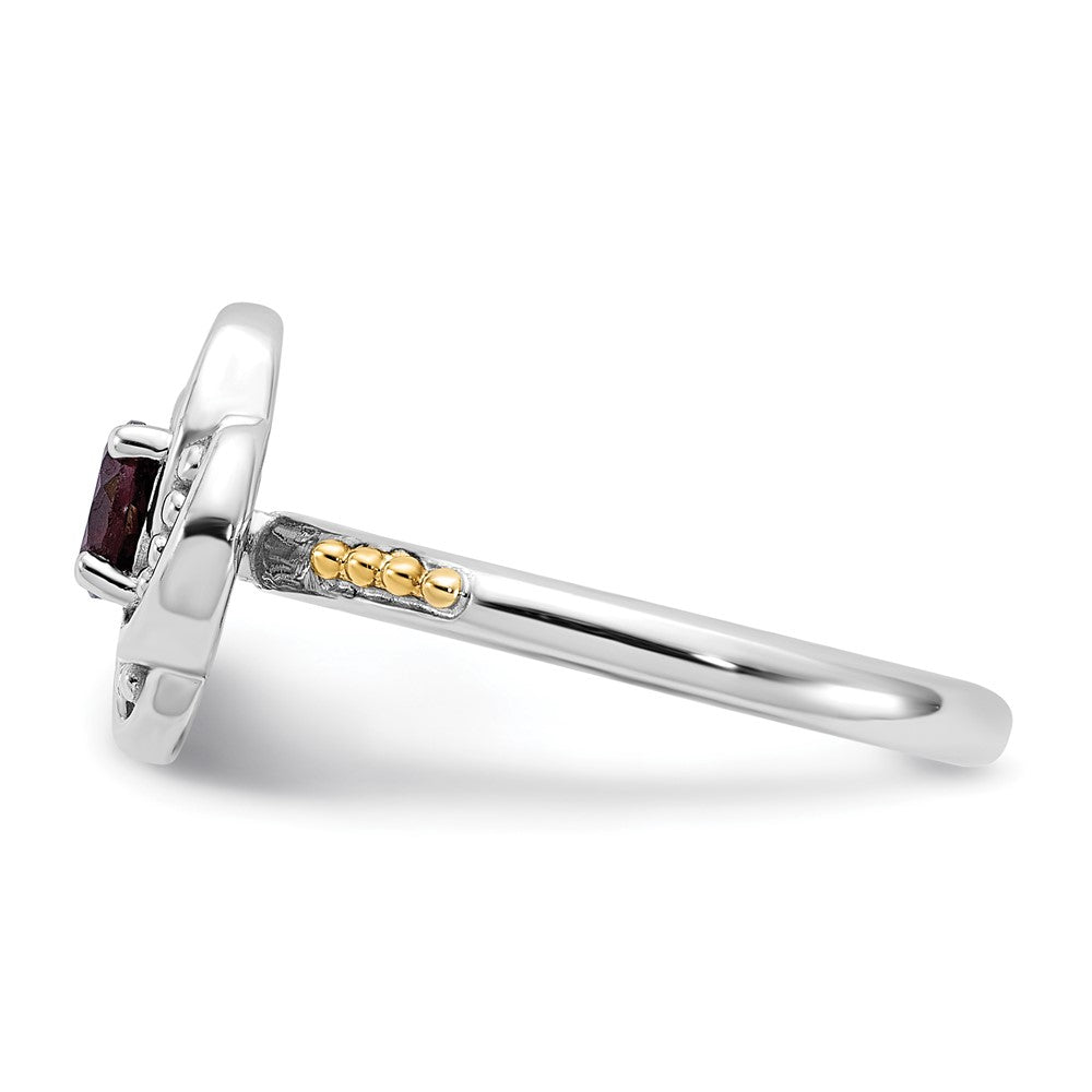 Sterling Silver Rhodium-plated w/14K Garnet Ring