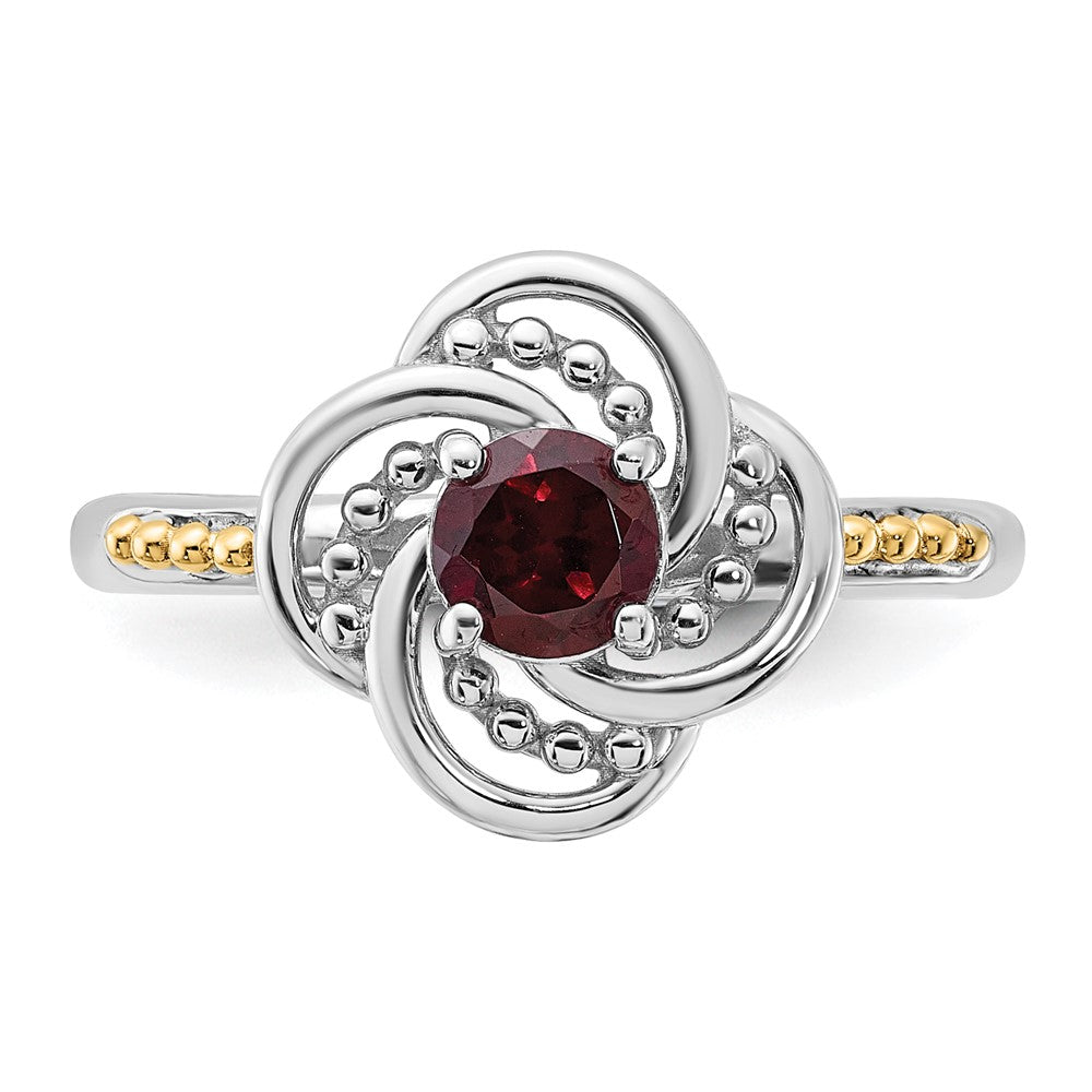Sterling Silver Rhodium-plated w/14K Garnet Ring