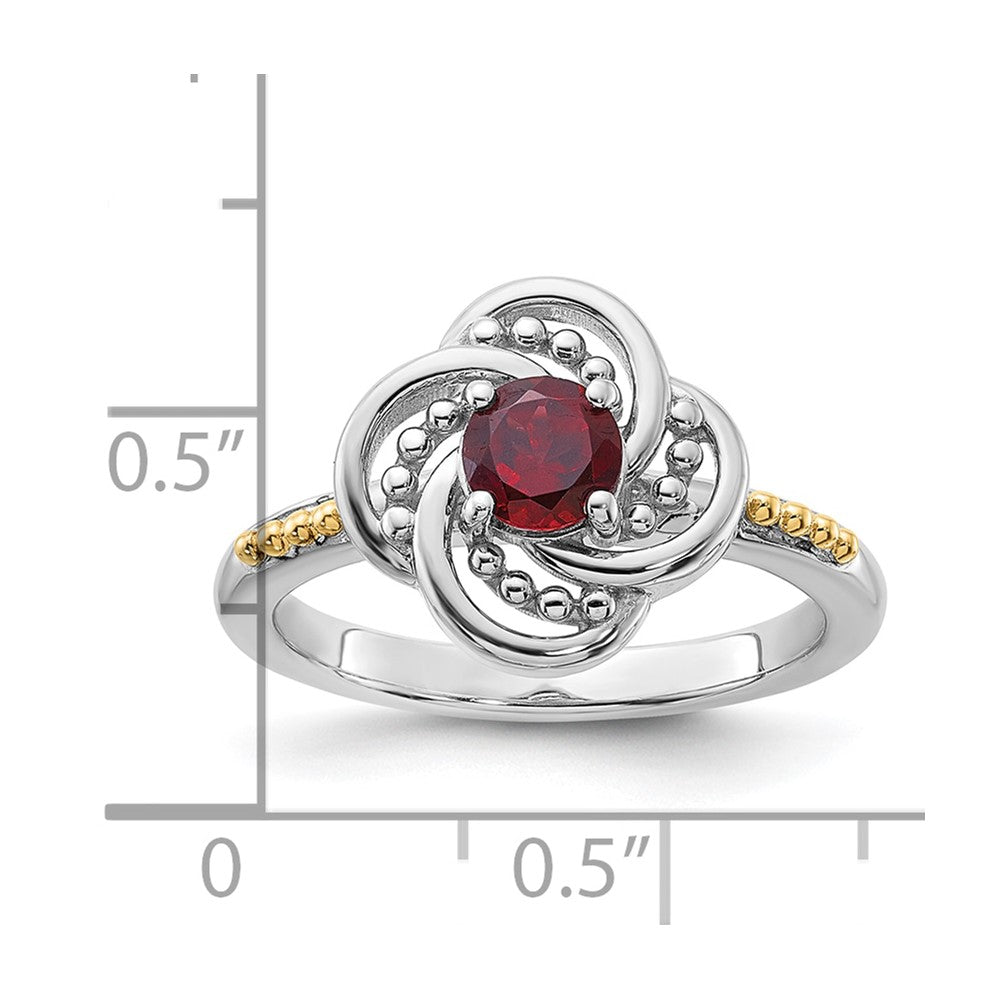 Sterling Silver Rhodium-plated w/14K Garnet Ring