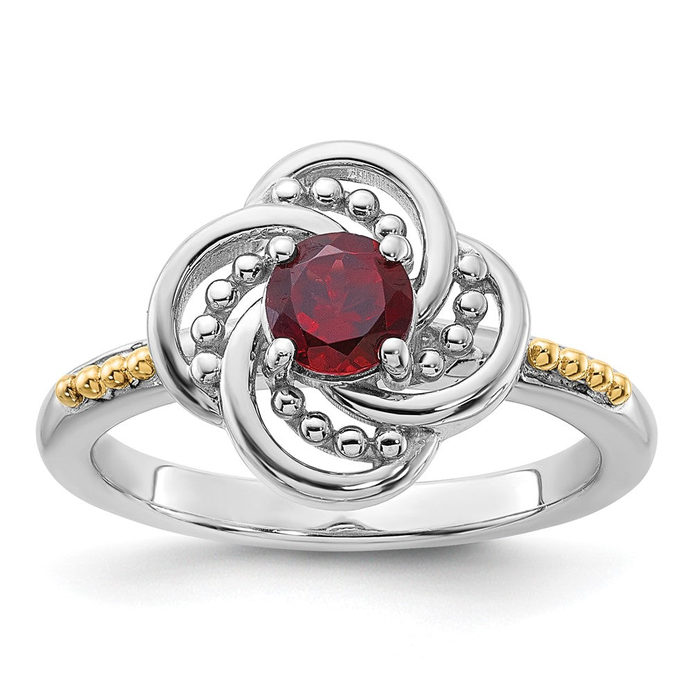 Sterling Silver Rhodium-plated w/14K Garnet Ring