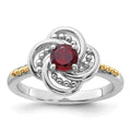 Sterling Silver Rhodium-plated w/14K Garnet Ring
