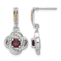Sterling Silver Rhodium-plated w/14K Garnet Dangle Post Earrings