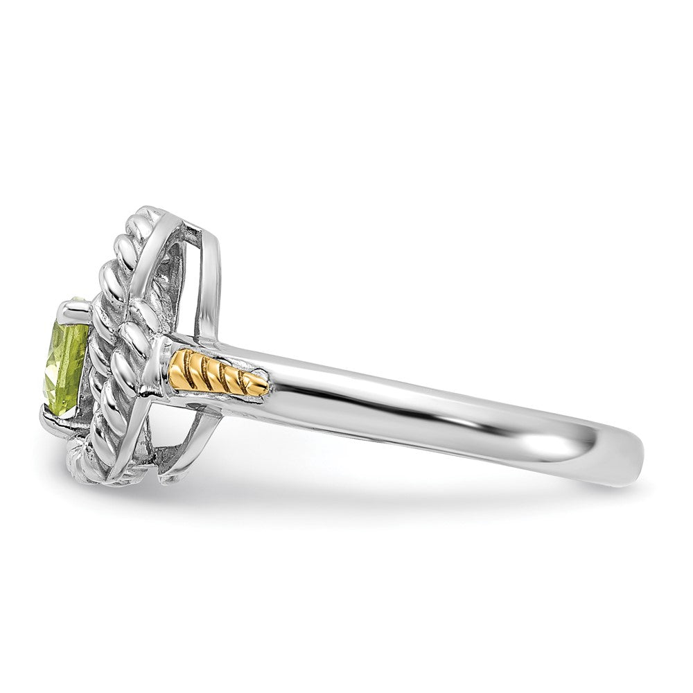 Sterling Silver Rhodium-plated w/14K Peridot Ring