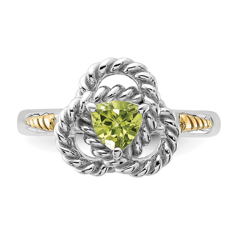 Sterling Silver Rhodium-plated w/14K Peridot Ring
