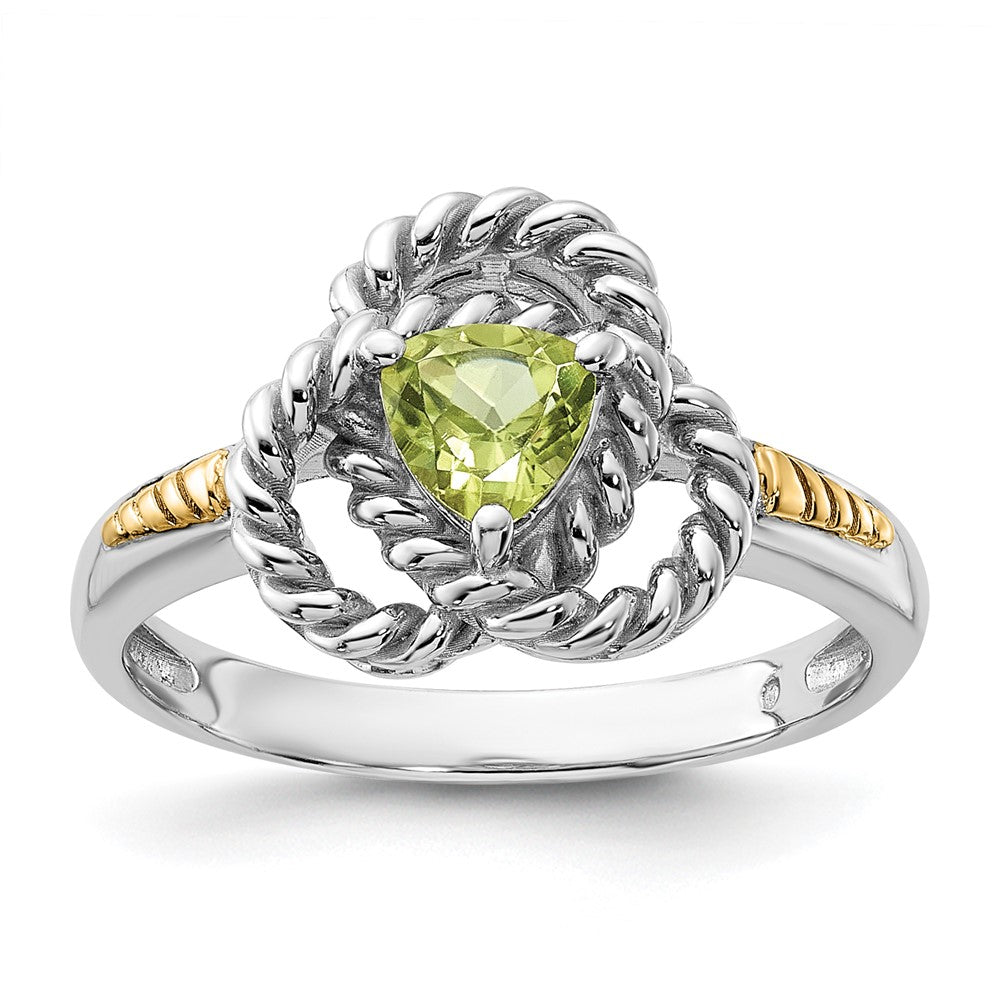 Sterling Silver Rhodium-plated w/14K Peridot Ring