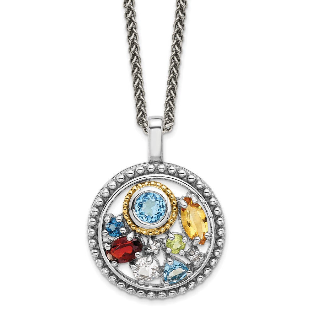 Sterling Silver Rh-plat w/14K .43 CI/.93 SBT/.14 LBT/.13 PE Necklace