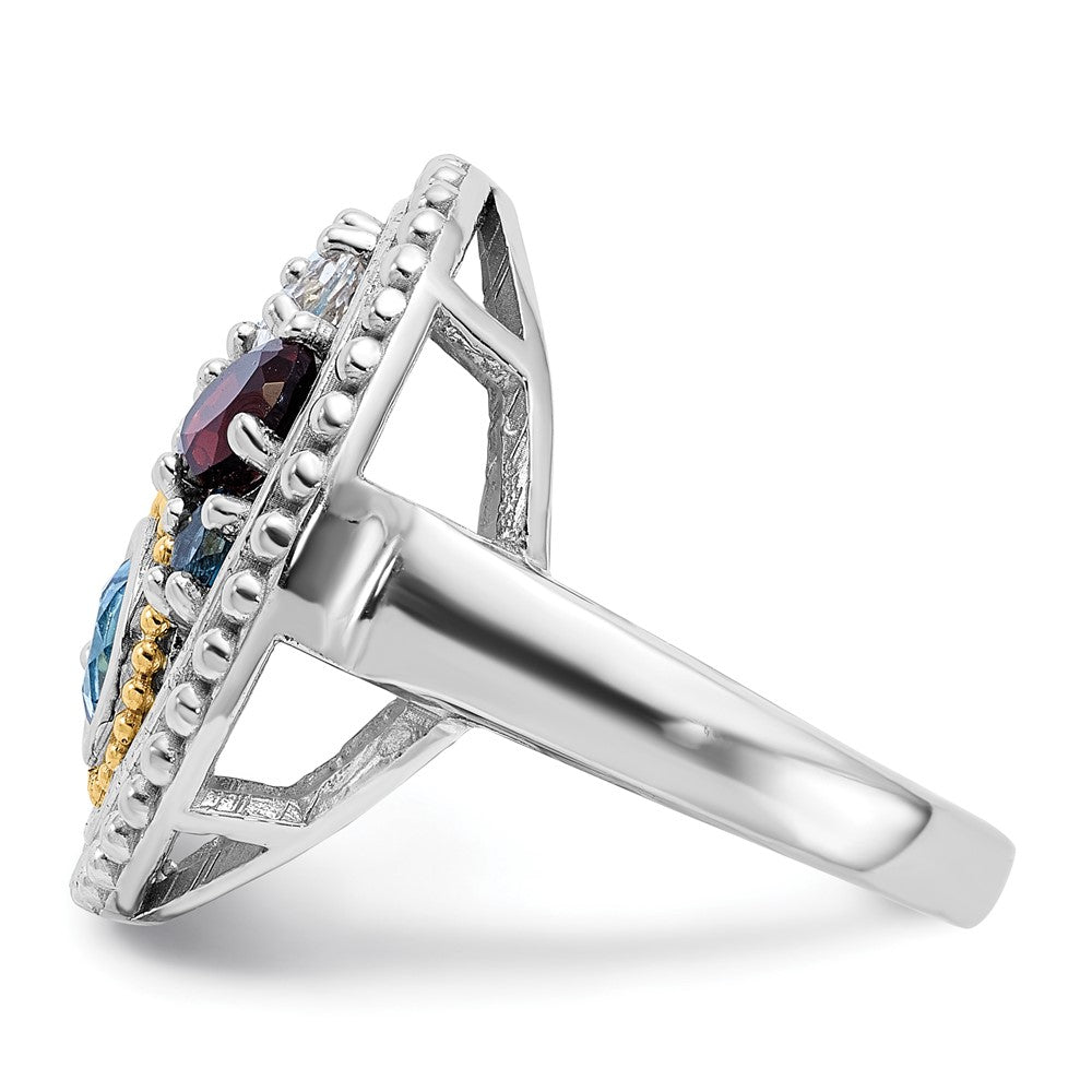 Sterling Silver Rh-plated w/14K .47CI/.93SBT/.15LBT/.13 Ring
