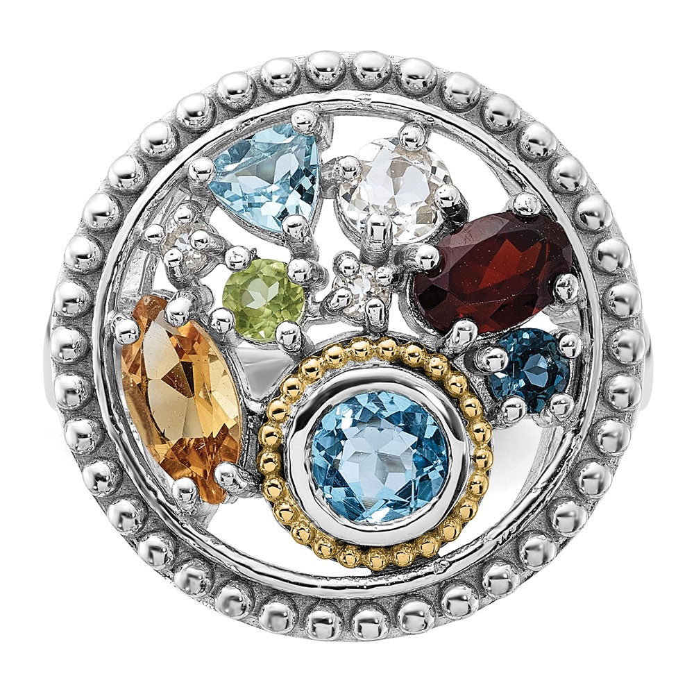 Sterling Silver Rh-plated w/14K .47CI/.93SBT/.15LBT/.13 Ring