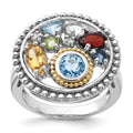Sterling Silver Rh-plated w/14K .47CI/.93SBT/.15LBT/.13 Ring