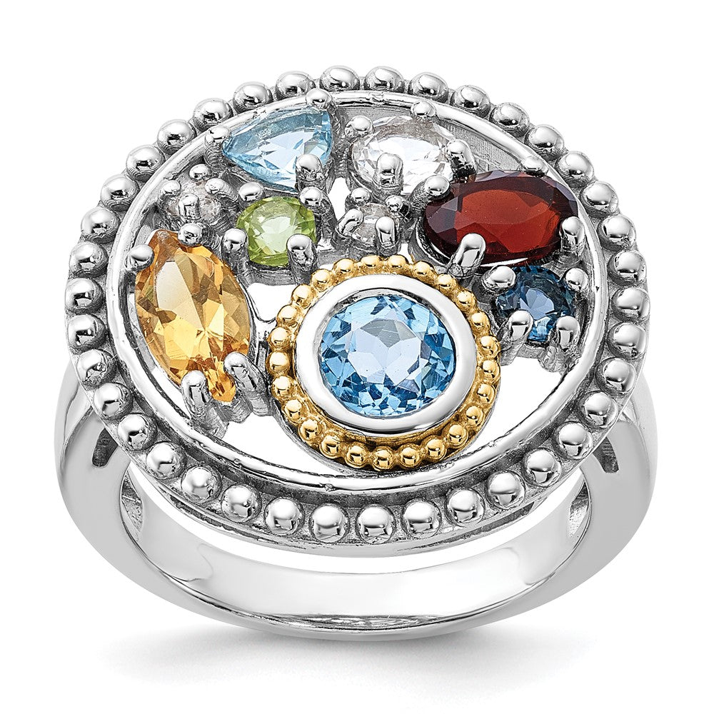 Sterling Silver Rh-plated w/14K .47CI/.93SBT/.15LBT/.13 Ring