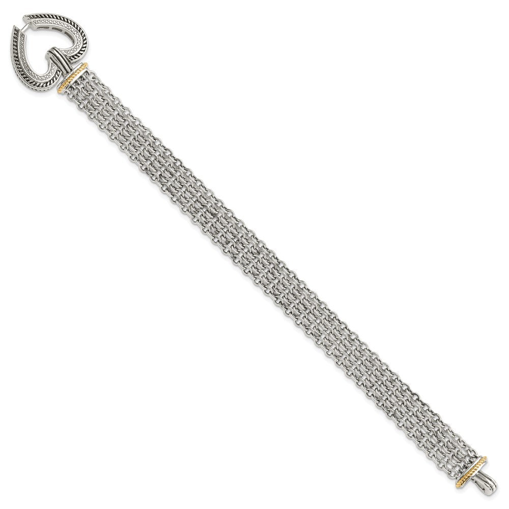 Sterling Silver Antiqued w/14k Diamond Heart Bracelet