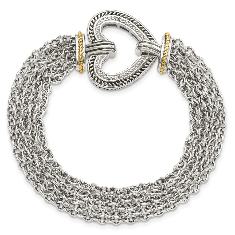 Sterling Silver Antiqued w/14k Diamond Heart Bracelet