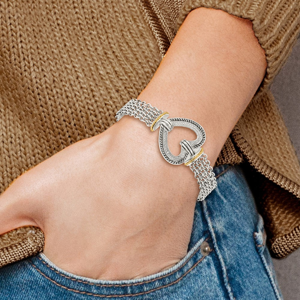 Sterling Silver Antiqued w/14k Diamond Heart Bracelet