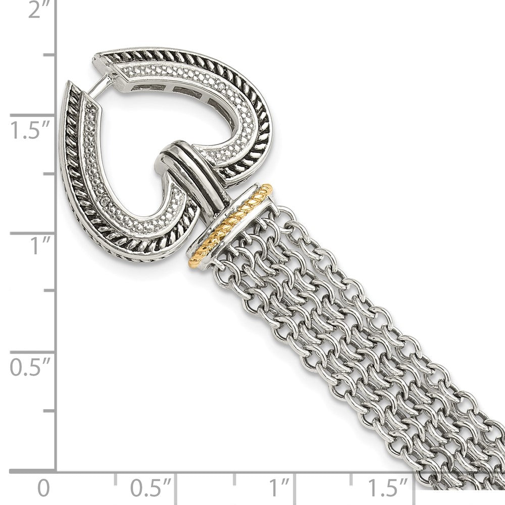Sterling Silver Antiqued w/14k Diamond Heart Bracelet