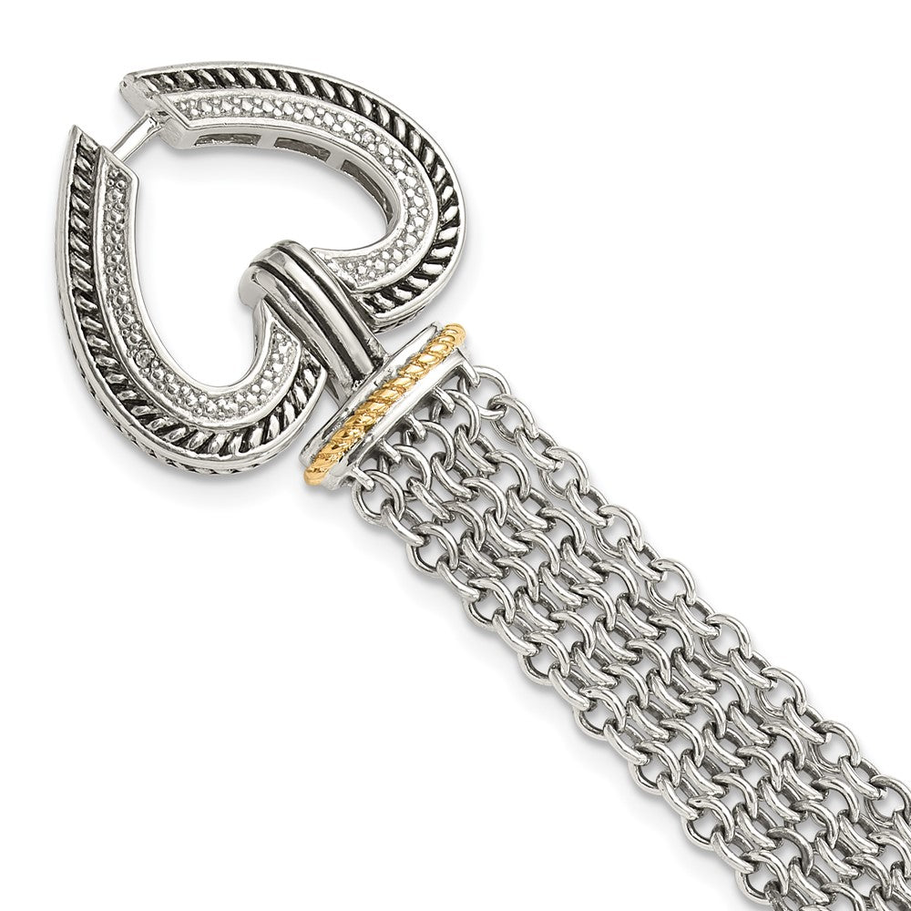 Sterling Silver Antiqued w/14k Diamond Heart Bracelet