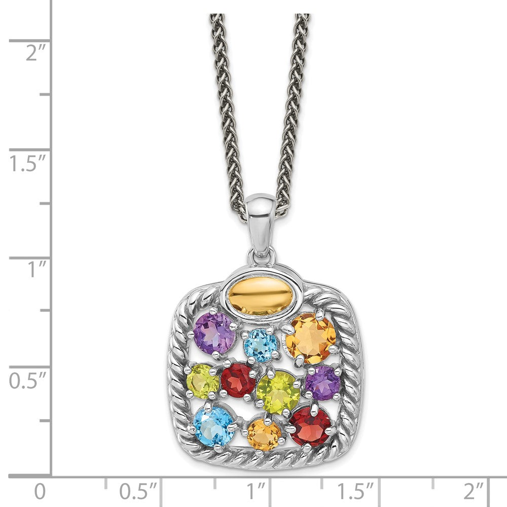 Sterling Silver Rh-pl w/14K .9 CI/.77 AM/.84 SBT/.83 PE Necklace