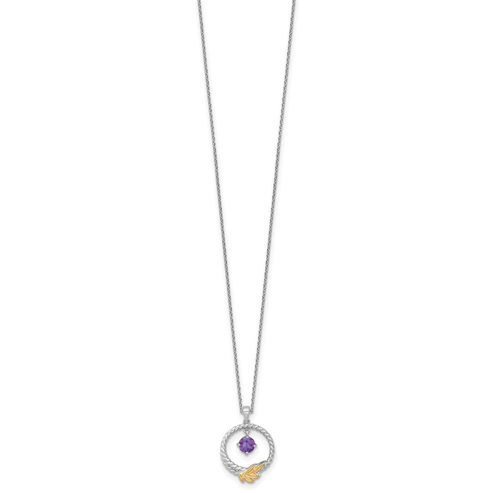 SS RH-plated w/ 14k Accent Twisted Amethyst Leaf Circle Necklace