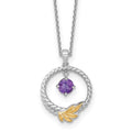 SS RH-plated w/ 14k Accent Twisted Amethyst Leaf Circle Necklace