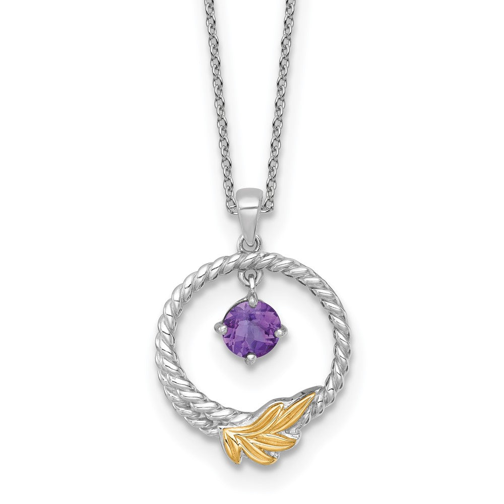 SS RH-plated w/ 14k Accent Twisted Amethyst Leaf Circle Necklace