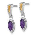 SS RH-plated w/14k Accent Amethyst Post Dangle Earrings