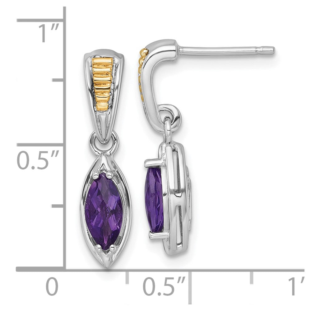 SS RH-plated w/14k Accent Amethyst Post Dangle Earrings