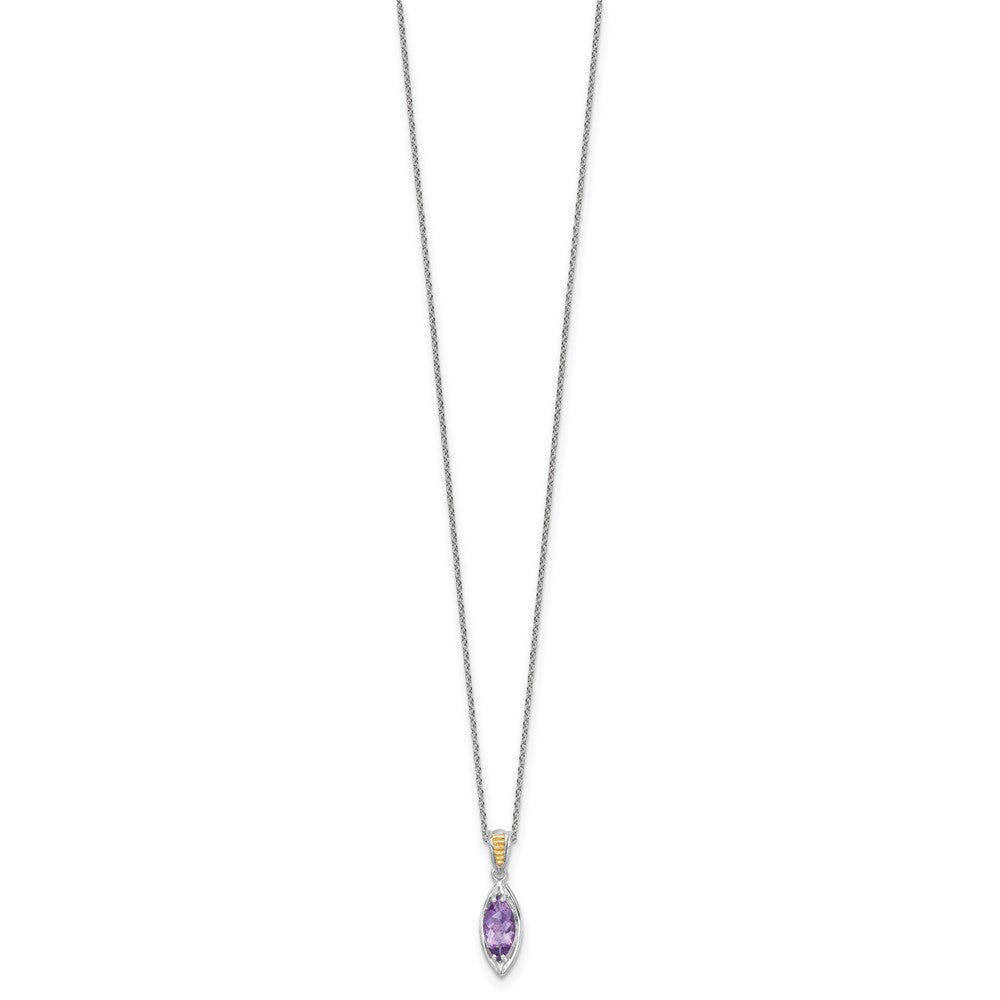 Sterling Silver RH-plated w/14k Accent Amethyst Navette Necklace