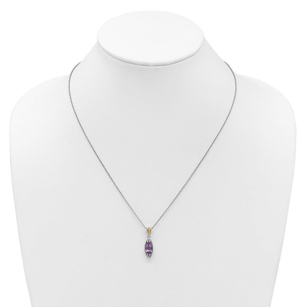 Sterling Silver RH-plated w/14k Accent Amethyst Navette Necklace