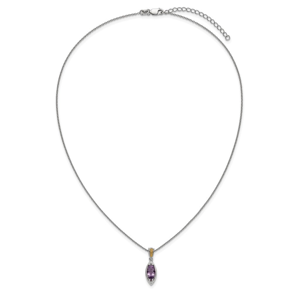 Sterling Silver RH-plated w/14k Accent Amethyst Navette Necklace
