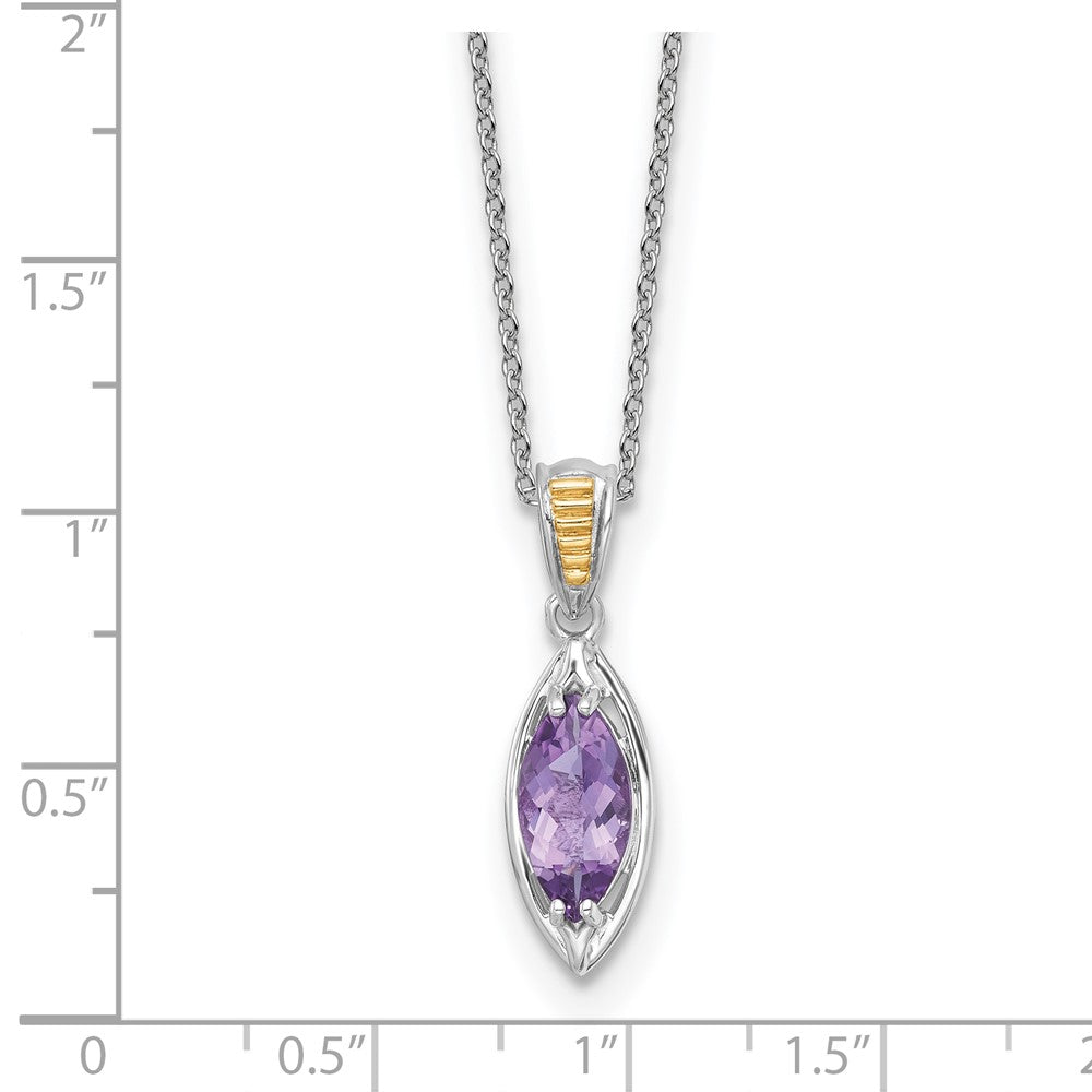 Sterling Silver RH-plated w/14k Accent Amethyst Navette Necklace