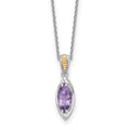 Sterling Silver RH-plated w/14k Accent Amethyst Navette Necklace