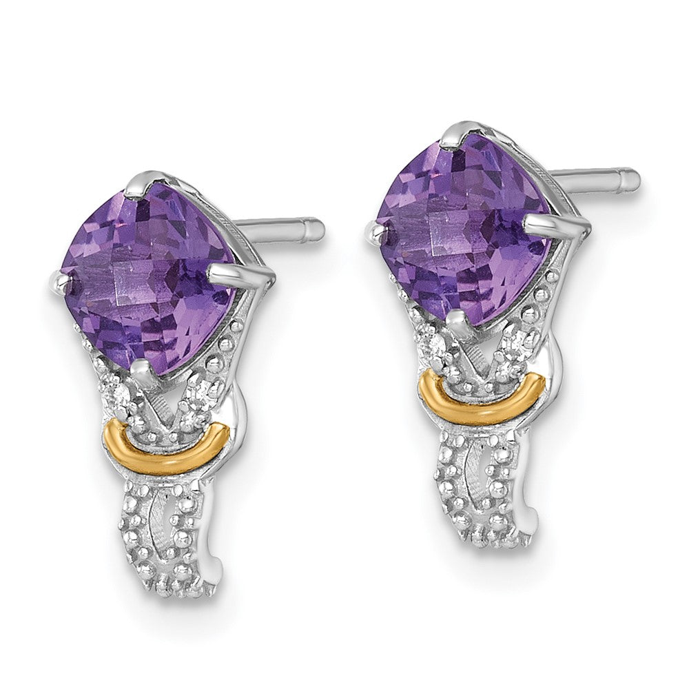 Sterling Silver RH-plated w/14k Accent Amethyst/Dia Post Earrings