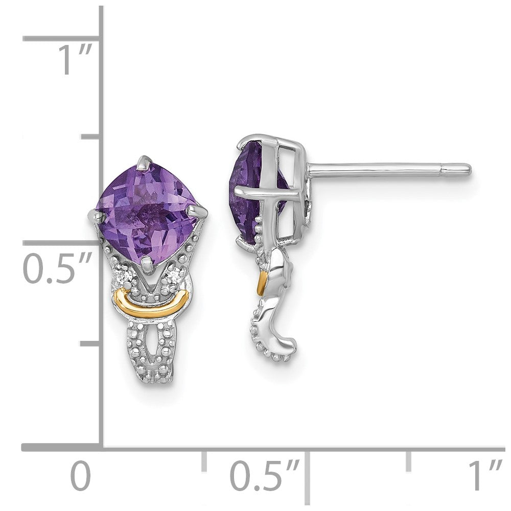 Sterling Silver RH-plated w/14k Accent Amethyst/Dia Post Earrings
