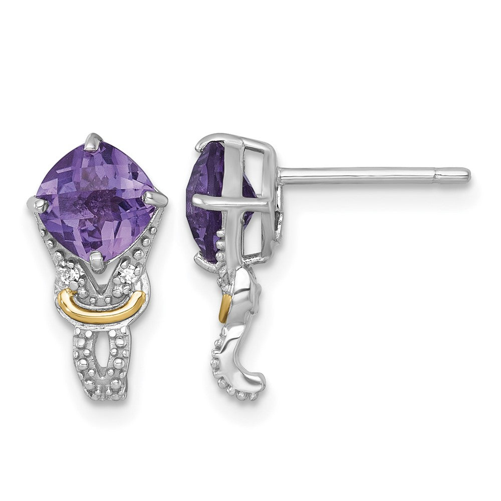 Sterling Silver RH-plated w/14k Accent Amethyst/Dia Post Earrings