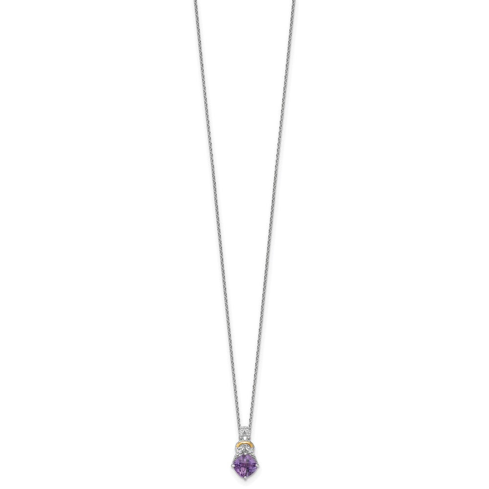 SS RH-plated w/ 14k Accent Amethyst and Dia Necklace