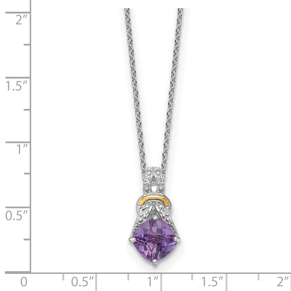 SS RH-plated w/ 14k Accent Amethyst and Dia Necklace