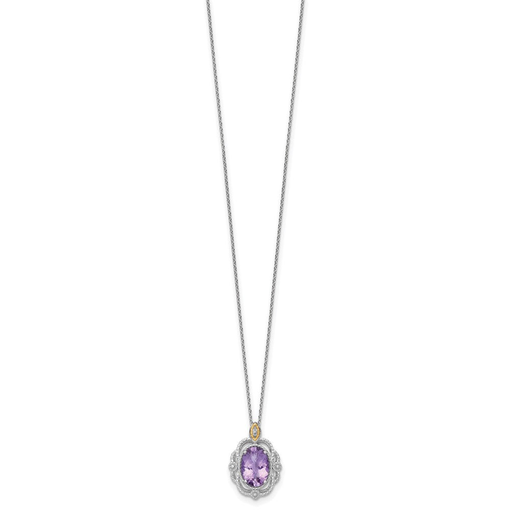 SS RH-plated w/14k Accent Oval Amethyst Vintage Necklace