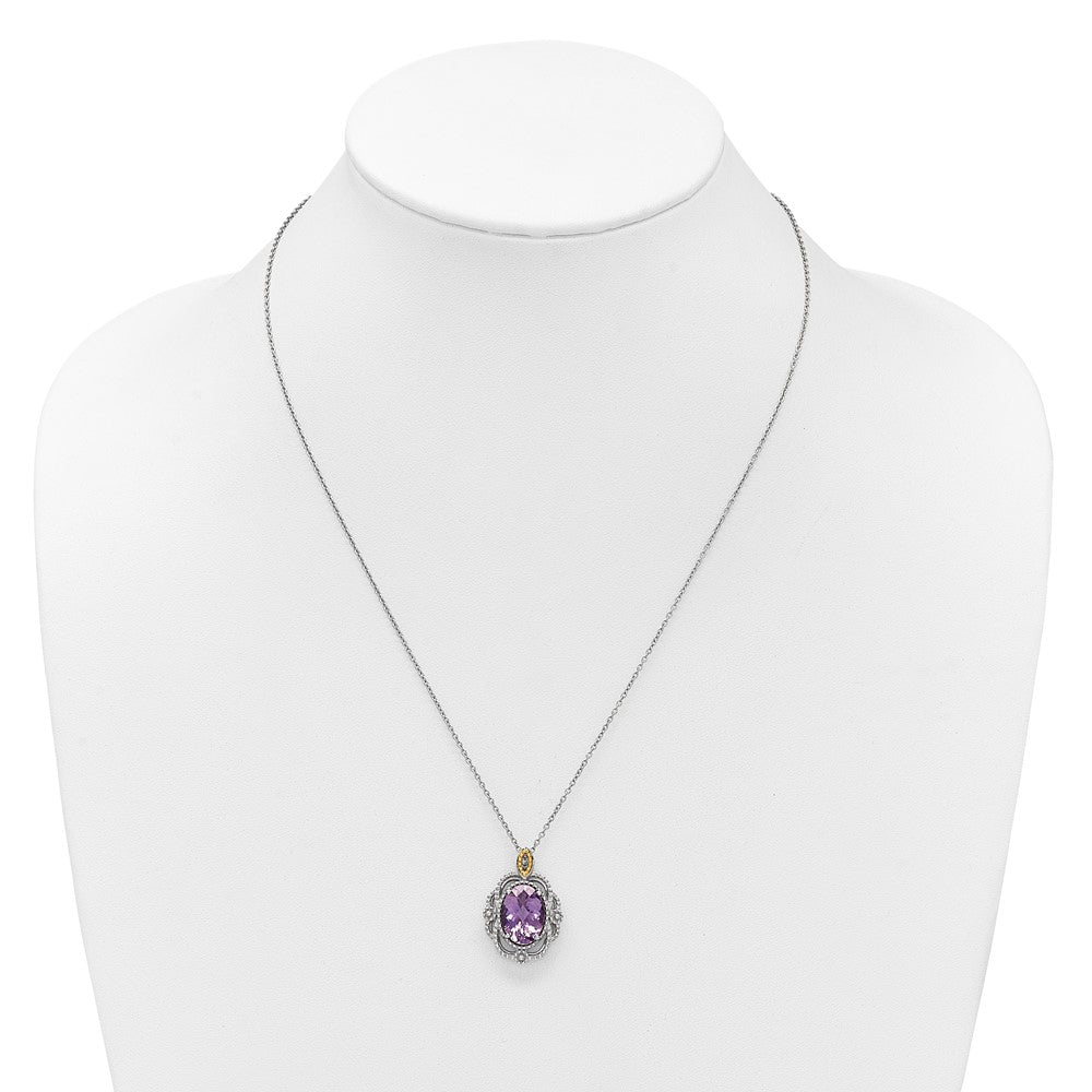 SS RH-plated w/14k Accent Oval Amethyst Vintage Necklace