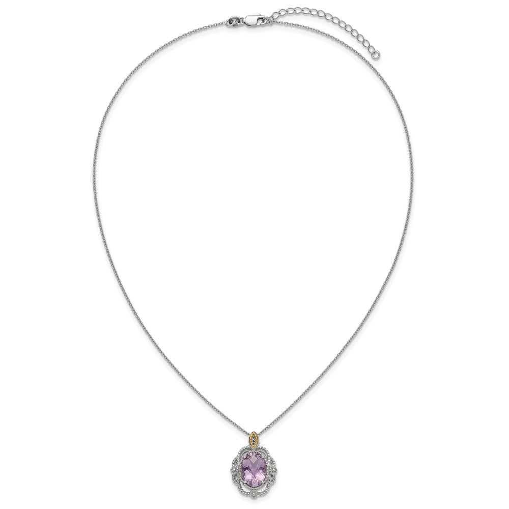 SS RH-plated w/14k Accent Oval Amethyst Vintage Necklace