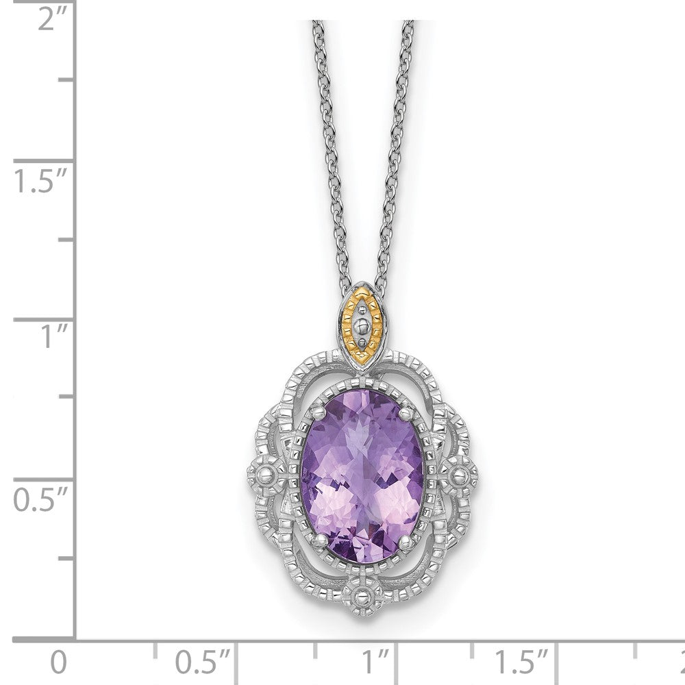 SS RH-plated w/14k Accent Oval Amethyst Vintage Necklace