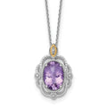 SS RH-plated w/14k Accent Oval Amethyst Vintage Necklace