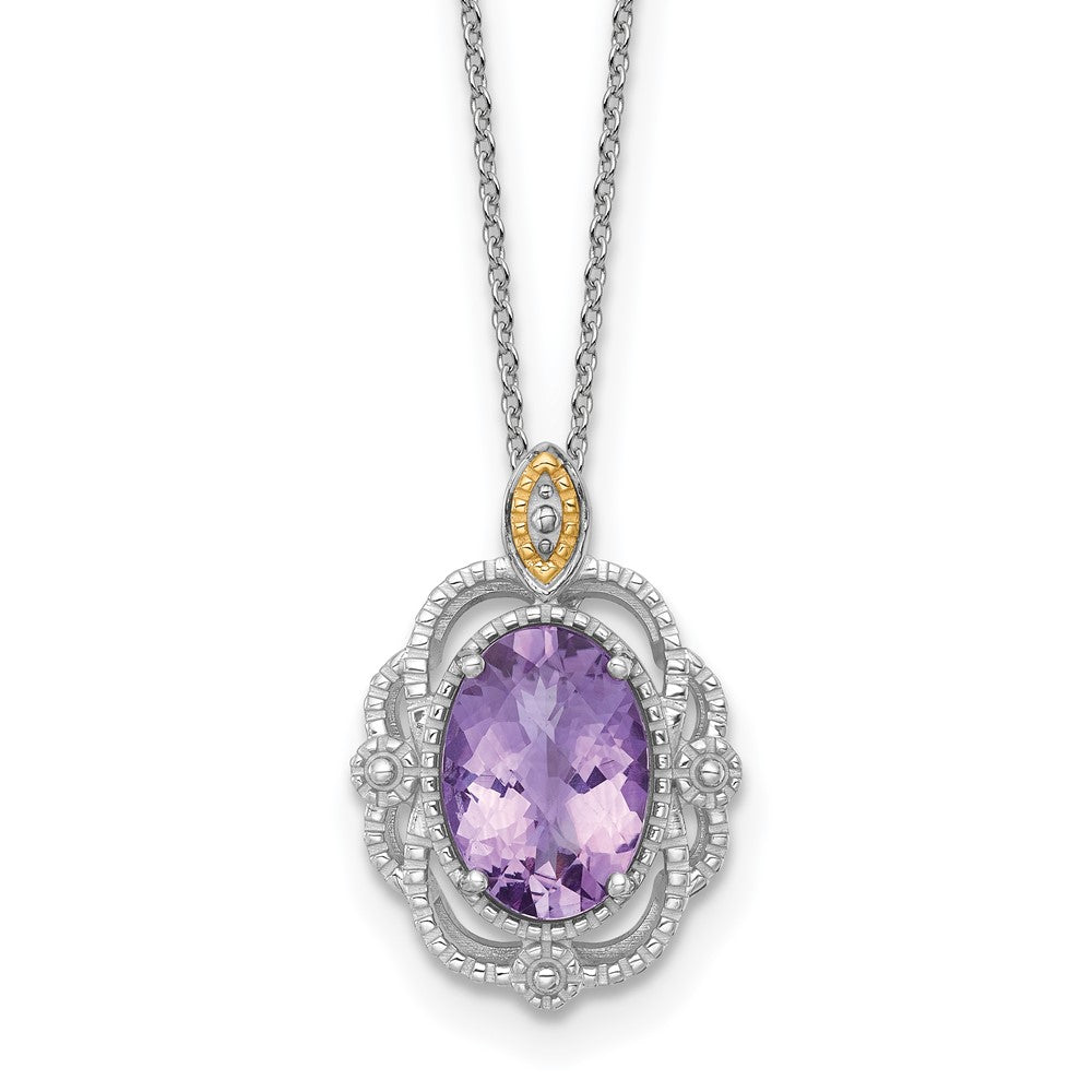 SS RH-plated w/14k Accent Oval Amethyst Vintage Necklace